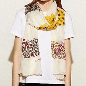COACH WOMEN’S FLORAL PATCHWORK OBLONG SCARF WRAP NWT